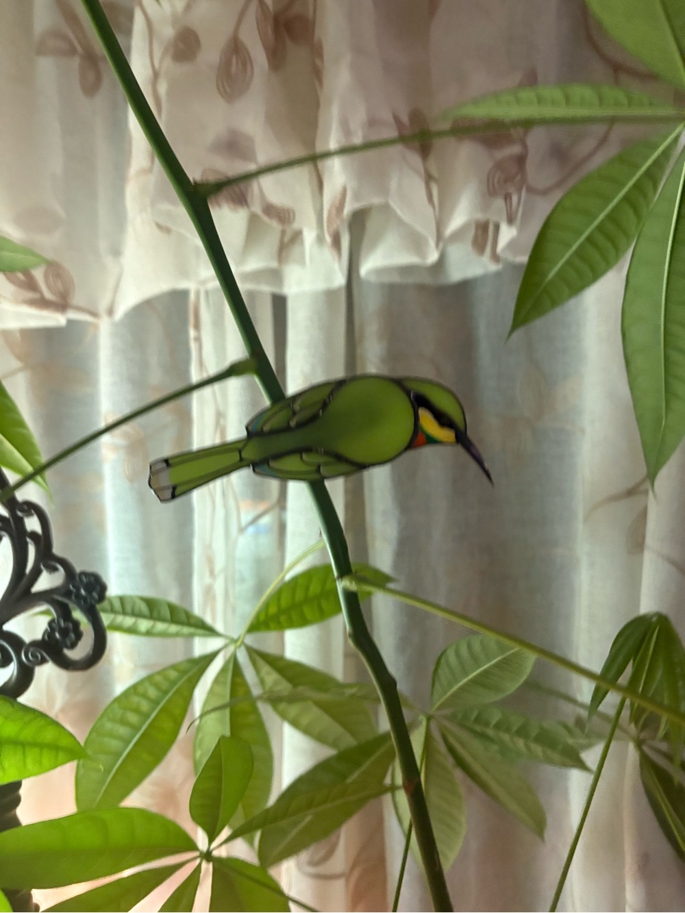 Green Decorative Bird Ornament for Plants stained glass